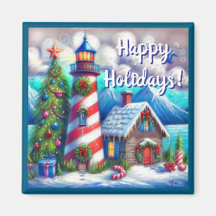 Christmas Lighthouse Nautical Personalized Magnet