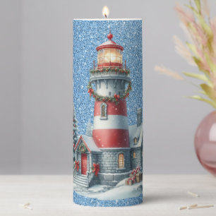 Christmas Lighthouse Pillar Candle