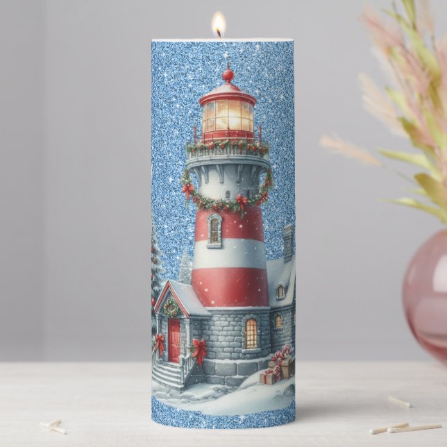 Christmas Lighthouse Pillar Candle (In Situ)