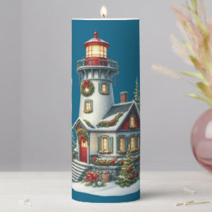 Christmas Lighthouse Pillar Candle