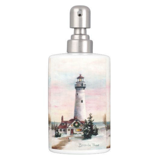 Christmas Lighthouse Soap Dispenser & Toothbrush Holder (Front)