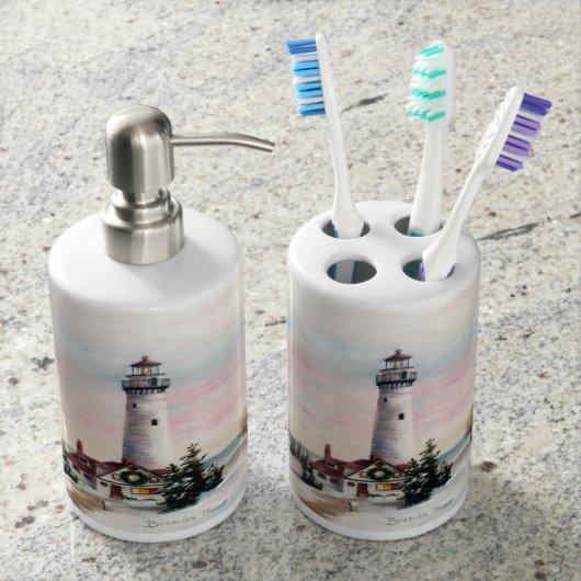 Christmas Lighthouse Soap Dispenser & Toothbrush Holder (Front)