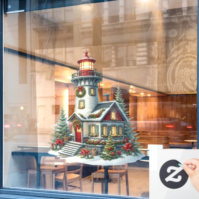 Christmas Lighthouse Window Cling (Cafe Window)
