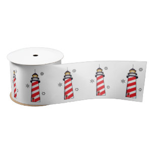 Christmas Lighthouse with Candy Cane Stripes 3 In. Satin Ribbon