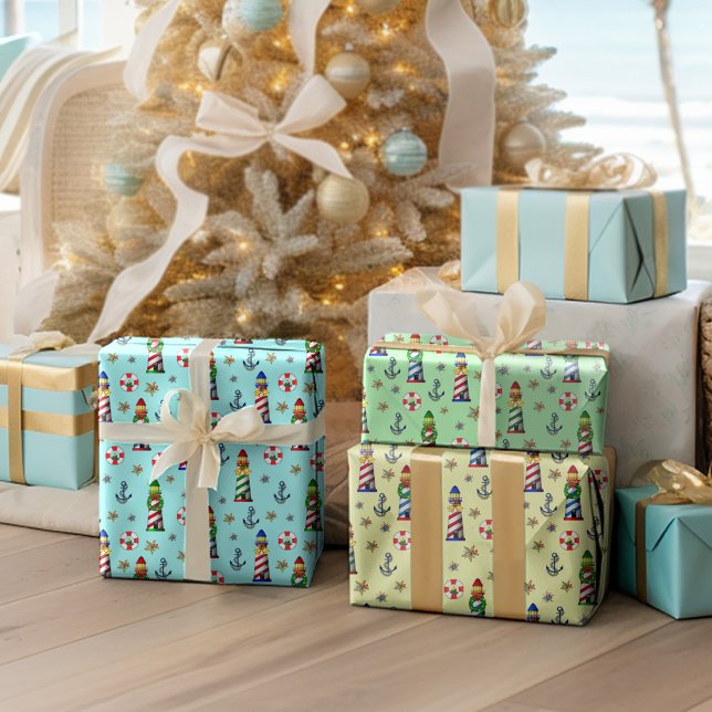 Christmas Lighthouses Nautical Wrapping Paper Sheets (Creator Uploaded)