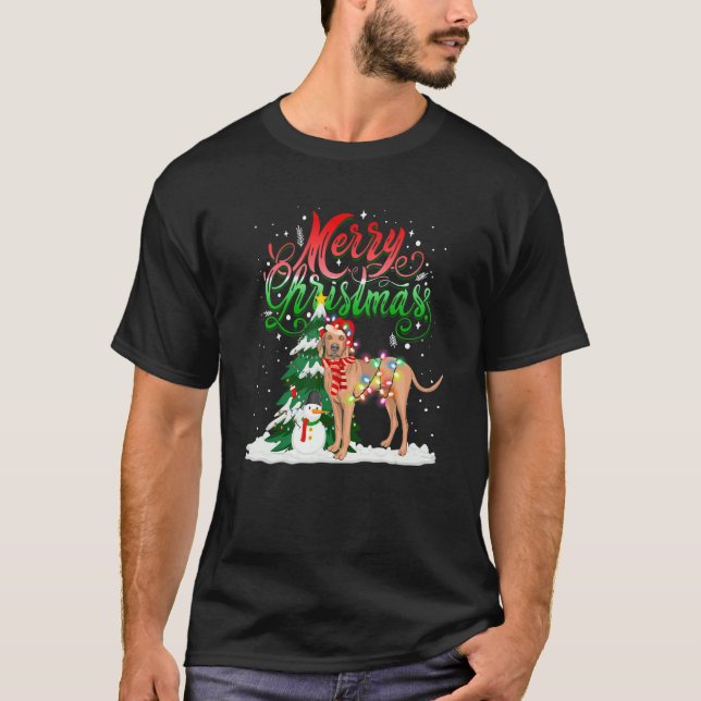 Christmas Lighting Pajama Matching Vizsla Santa Xm T-Shirt (Front)