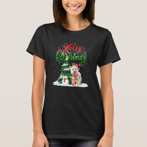 Christmas Lighting Pajama Matching Westie Santa Xm T_Shirt