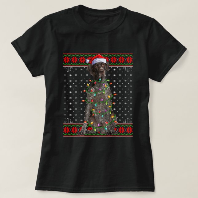 Christmas Lighting Ugly German Shorthaired Pointer T-Shirt (Design Front)