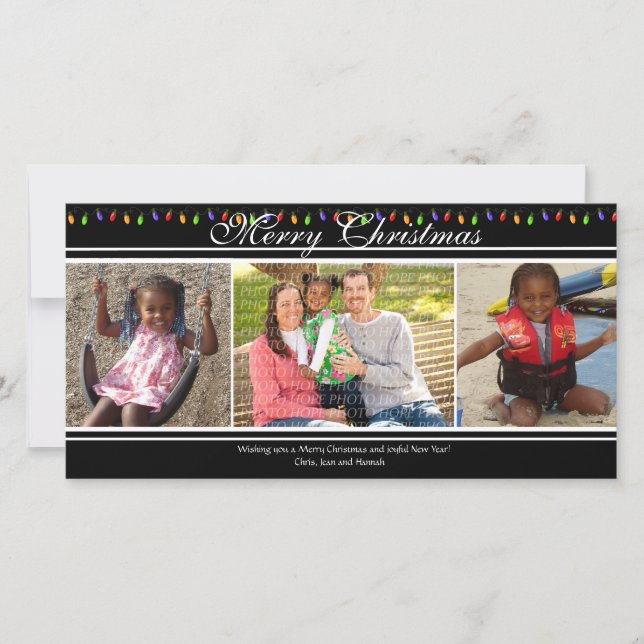 Christmas Lights 3-Photo Christmas Card (Front)