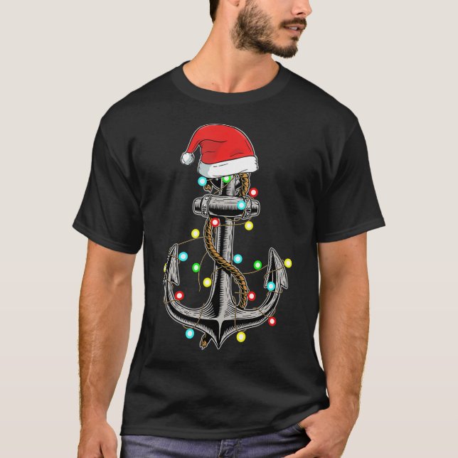 Christmas Lights Anchor Boating Sailing Funny T-Shirt (Front)