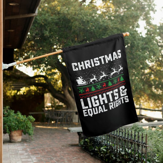 Christmas Lights And Equal Rights Feminist House Flag (In SItu)