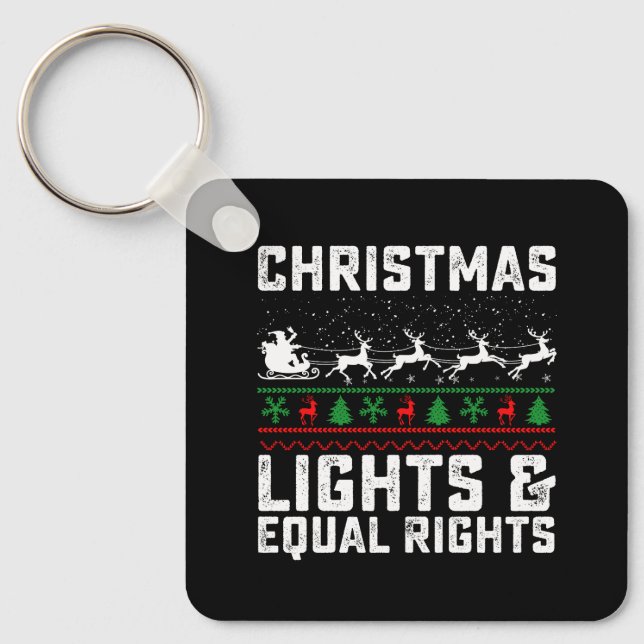 Christmas Lights And Equal Rights Feminist Keychain (Front)