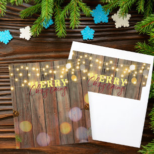 Christmas Lights and Pine Cones on Rustic Wood Envelope Liner