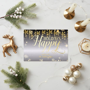 Christmas Lights and Snowflakes on Gray Gradient Foil Holiday Card