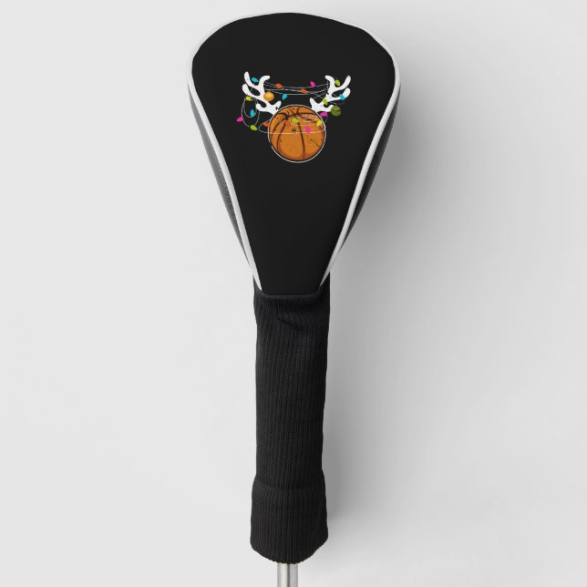 Christmas Lights Basketball Ball Funny Xmas Golf Head Cover (Front)