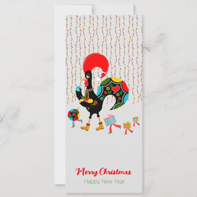 Christmas lights, baubles, presents and Rooster (Front)