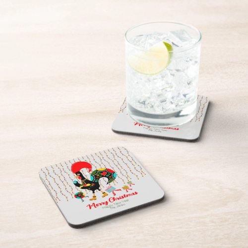 Christmas lights baubles presents and Rooster Beverage Coaster