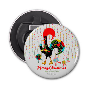 Christmas lights, baubles, presents and Rooster Bottle Opener