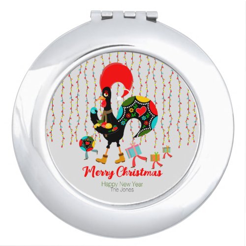 Christmas lights baubles presents and Rooster Compact Mirror