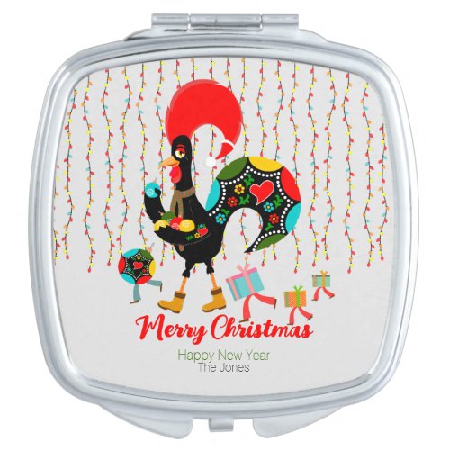 Christmas lights baubles presents and Rooster Compact Mirror