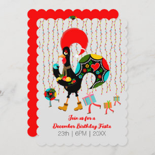 Christmas lights, baubles, presents and Rooster Invitation