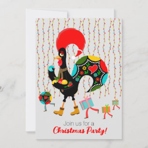 Christmas lights, baubles, presents and Rooster Invitation
