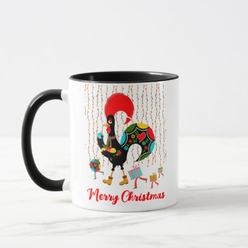 Christmas lights baubles presents and Rooster Mug
