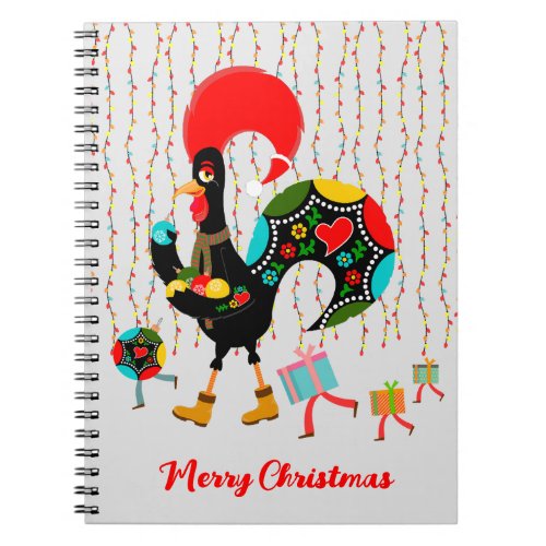 Christmas lights baubles presents and Rooster Notebook