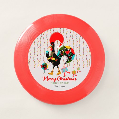 Christmas lights baubles presents and Rooster Wham_O Frisbee