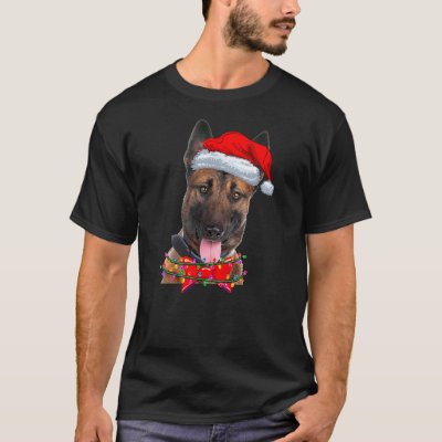 Christmas Lights Belgian Malinois Wearing Xmas Hat T-Shirt