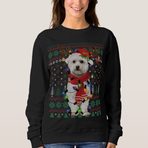 Christmas Lights Bichon Frise Reindeer Santa Ugly  Sweatshirt