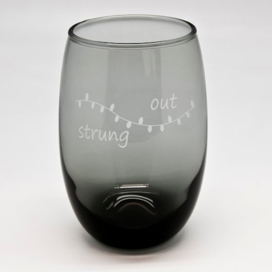 Christmas Lights Black Stemless Wine Glass (Front)