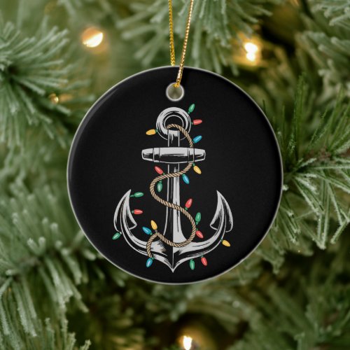 Christmas Lights Boating Sailing Cruise Boat Gifts Ceramic Ornament