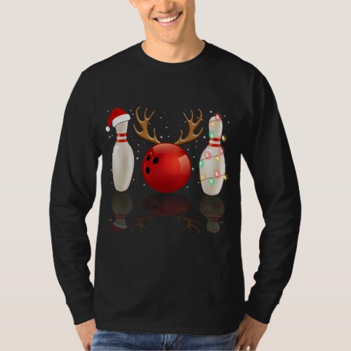 Christmas Lights Bowling Lover Funny Bowl Xmas Gif T_Shirt