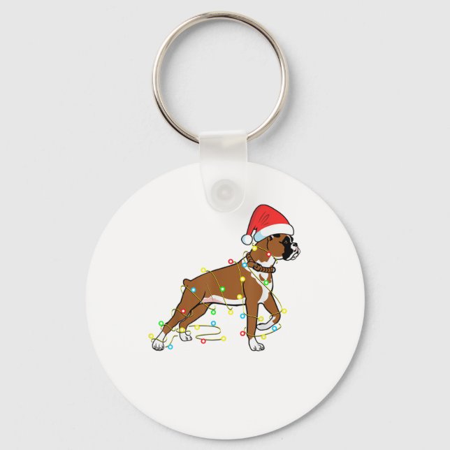 Christmas Lights Boxer Dog Lover Funny Gift  Keychain (Front)