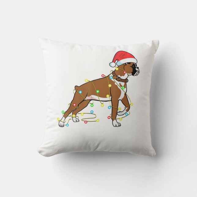 Christmas Lights Boxer Dog Lover Funny Gift  Throw Pillow (Front)