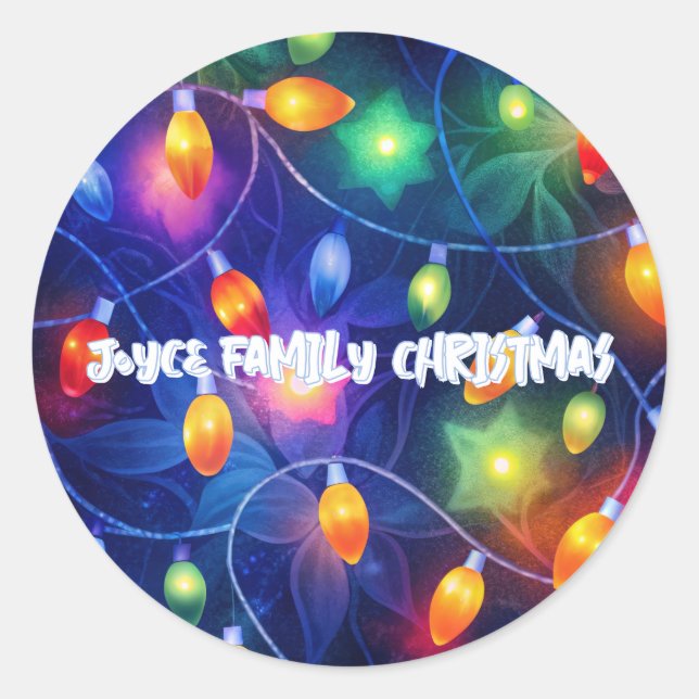 Christmas Lights Bright Holiday Whimsical Merry Classic Round Sticker (Front)