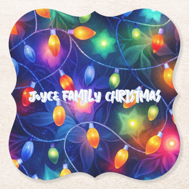 Christmas Lights Bright Holiday Whimsical Merry Paper Coaster (Front)