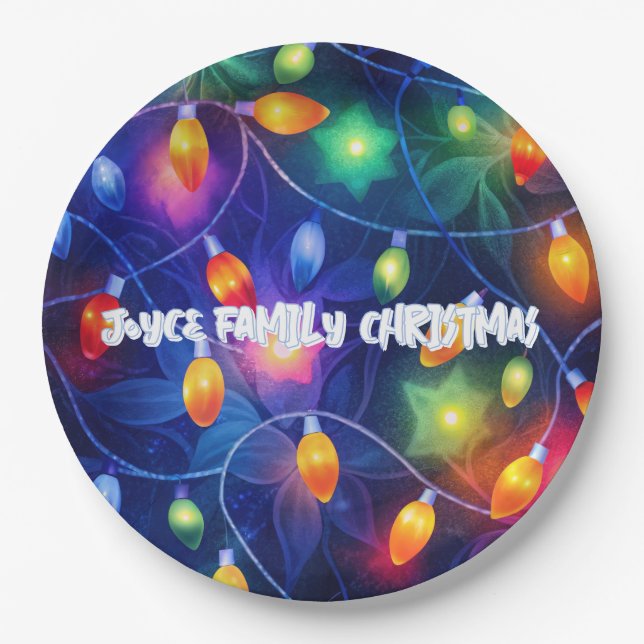 Christmas Lights Bright Holiday Whimsical Merry Paper Plates (Front)