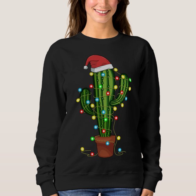 Christmas Lights Cactus Lover Funny Xmas Gift Sweatshirt (Front)