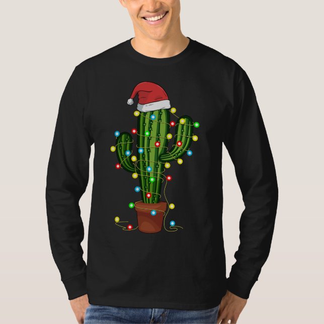 Christmas Lights Cactus Lover Funny Xmas Gift T-Shirt (Front)