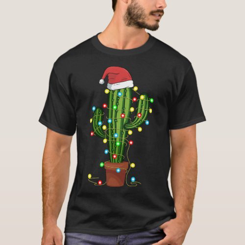 Christmas Lights Cactus Lover Funny Xmas Gift T_Shirt
