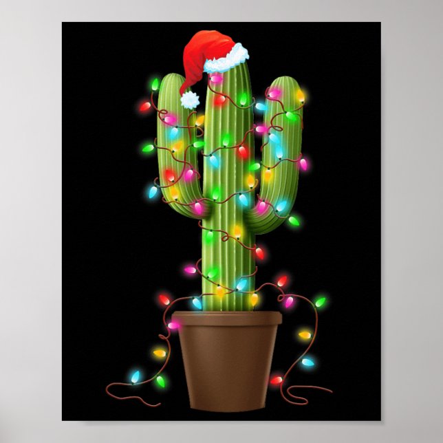 Christmas Lights Cactus Lover Funny Xmas Gifts For Poster (Front)