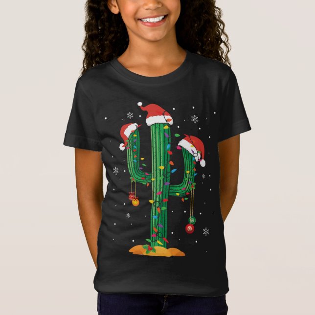 Christmas Lights Cactus Lover Funny Xmas Pajama Gi T-Shirt (Front)