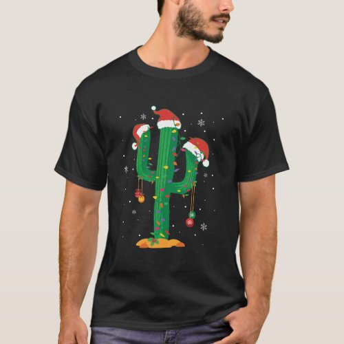 Christmas Lights Cactus Lover Funny Xmas Pajama Gi T_Shirt