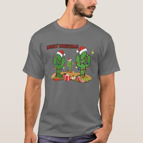 Christmas Lights Cactus Lover Funny Xmas T_Shirt