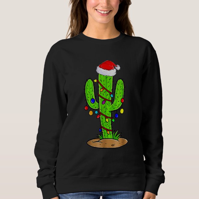 Christmas Lights Cactus Santa Xmas Costume Sweatshirt (Front)