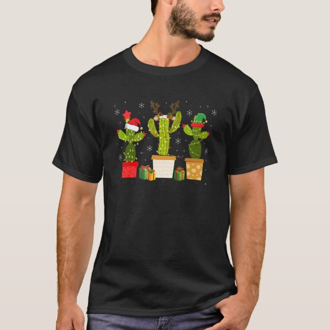 Christmas Lights Cactus   Xmas Pajama Holiday T-Shirt (Front)