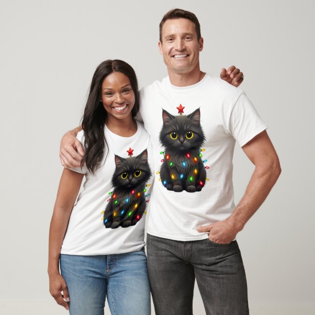 Christmas Lights Cat  T-Shirt (Unisex)