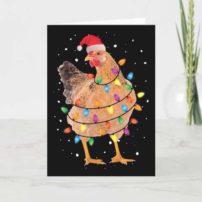 Christmas Lights Chicken Santa Fun Xmas Tree Chick Card (Front)